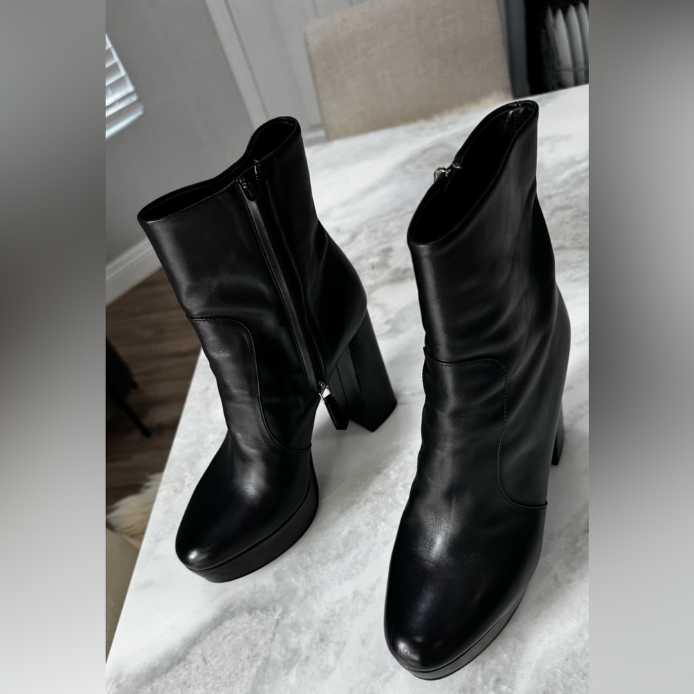 Prada Black Platform Block-Heel Ankle Boots - Picture 10 of 10
